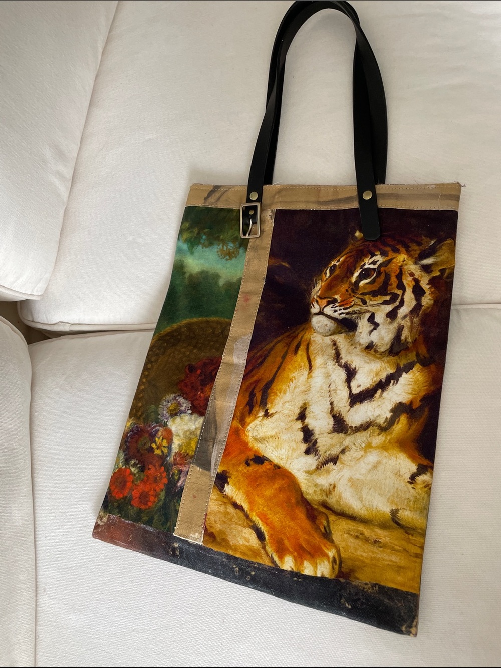 Tiger Portrait Mixed-Media Tote Bag in Orange, Tan & Black from The Met Museum